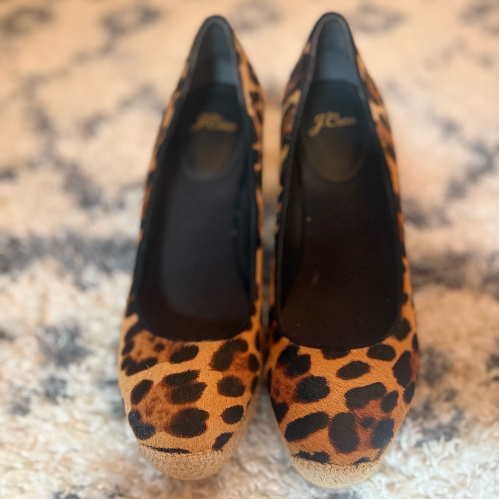 J. Crew Leopard-Print Wedge Pumps in Brown and Black